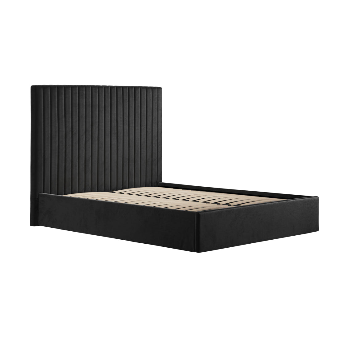 Dublin Black Upholstered 4ft6 Double Ottoman Bed Tall Ribbed Headboard