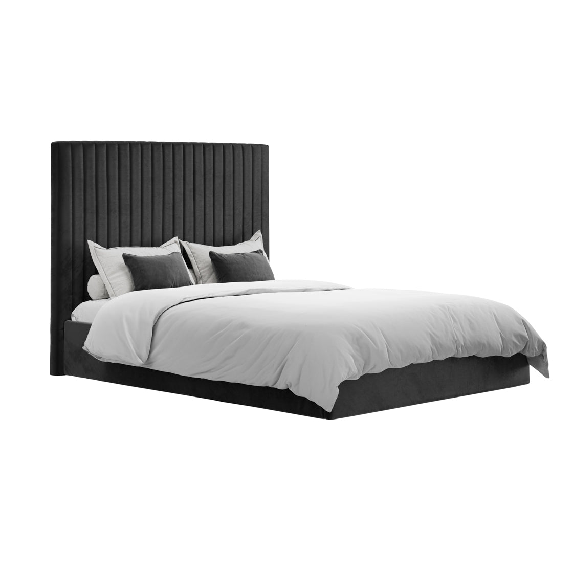 Dublin Black Upholstered 5ft King Size Ottoman Bed Tall Ribbed Headboard