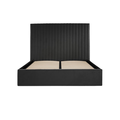 Dublin Black Upholstered 5ft King Size Ottoman Bed Tall Ribbed Headboard
