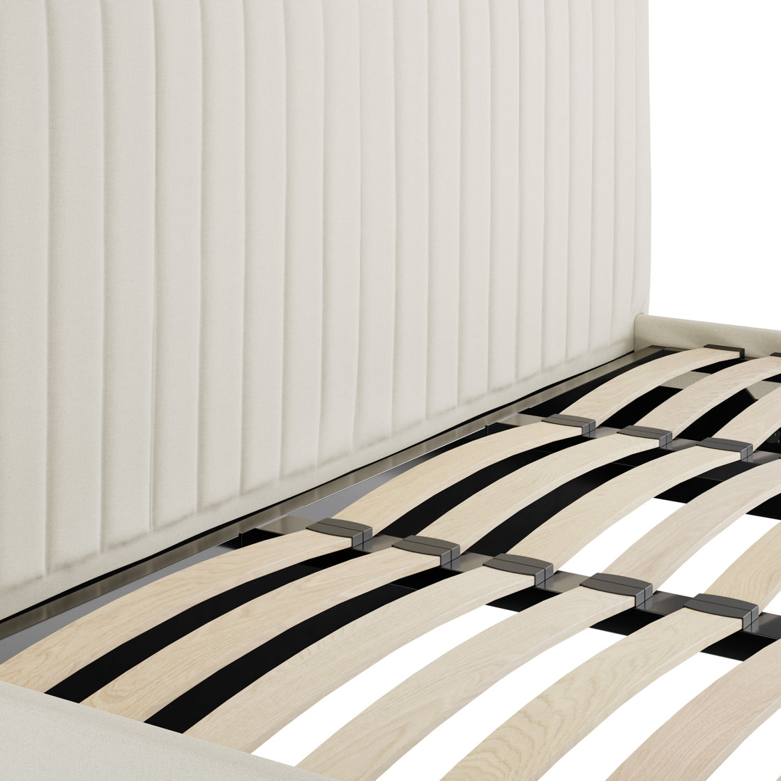 Dublin Cream Upholstered 6ft Super King Size Ottoman Bed with Tall Ribbed Headboard
