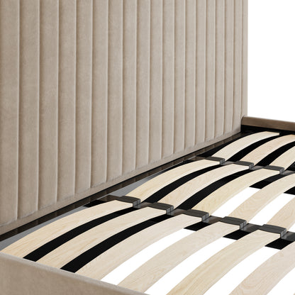 Dublin Taupe Upholstered 6ft Super King Size Ottoman Bed with Tall Ribbed Headboard