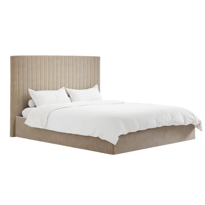 Dublin Taupe Upholstered 6ft Super King Size Ottoman Bed with Tall Ribbed Headboard