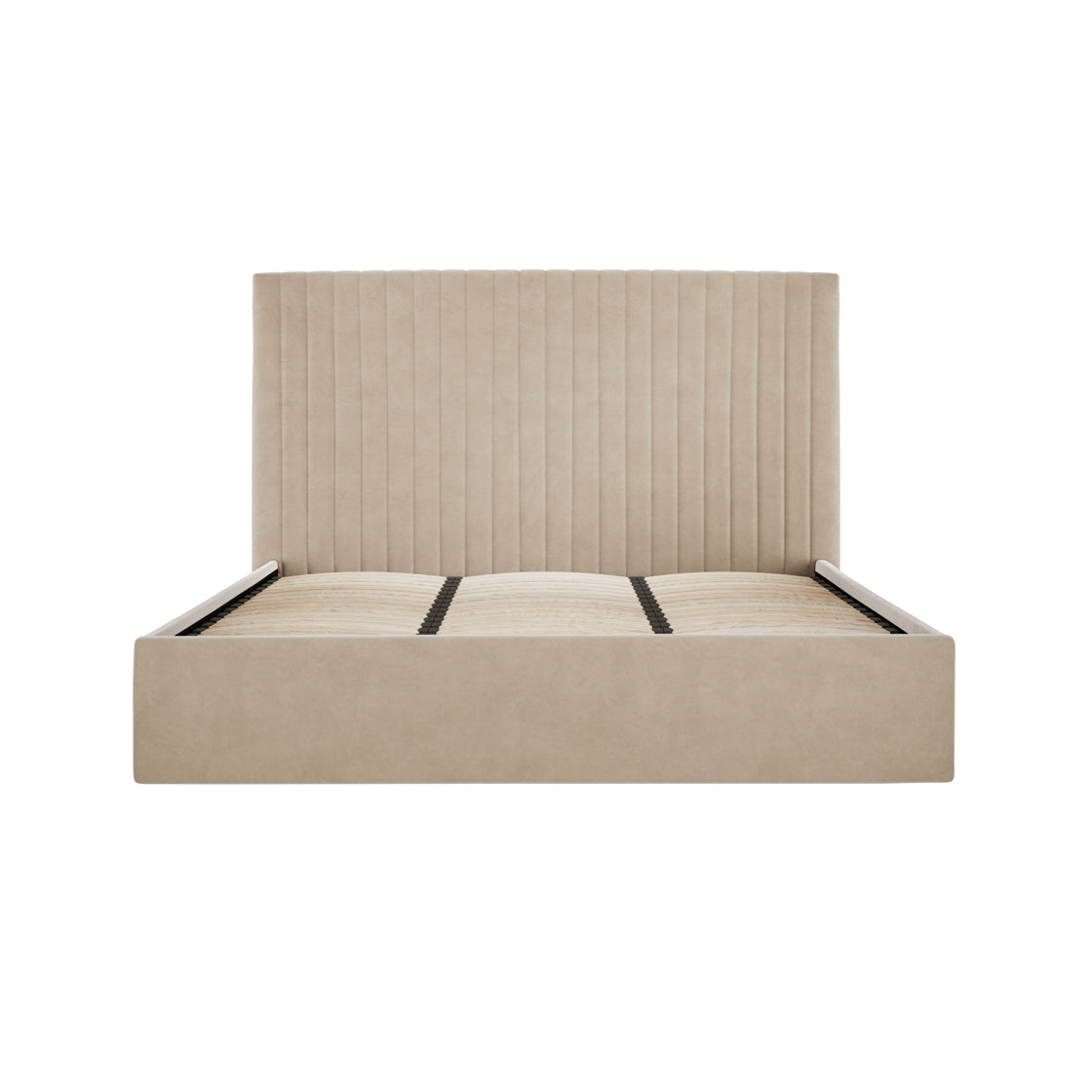 Dublin Taupe Upholstered 6ft Super King Size Ottoman Bed with Tall Ribbed Headboard