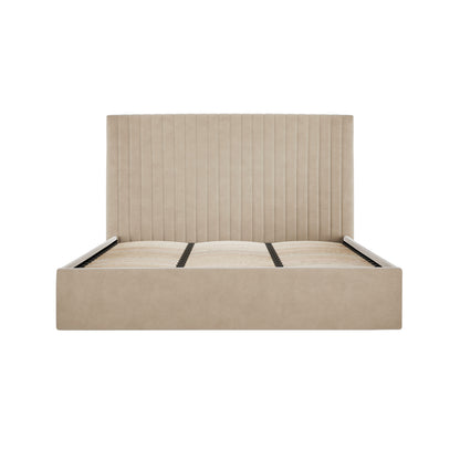 Dublin Taupe Upholstered 6ft Super King Size Ottoman Bed with Tall Ribbed Headboard