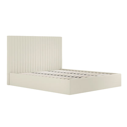 Dublin Cream Upholstered Ottoman 4ft6 Double Bed with Tall Ribbed Headboard