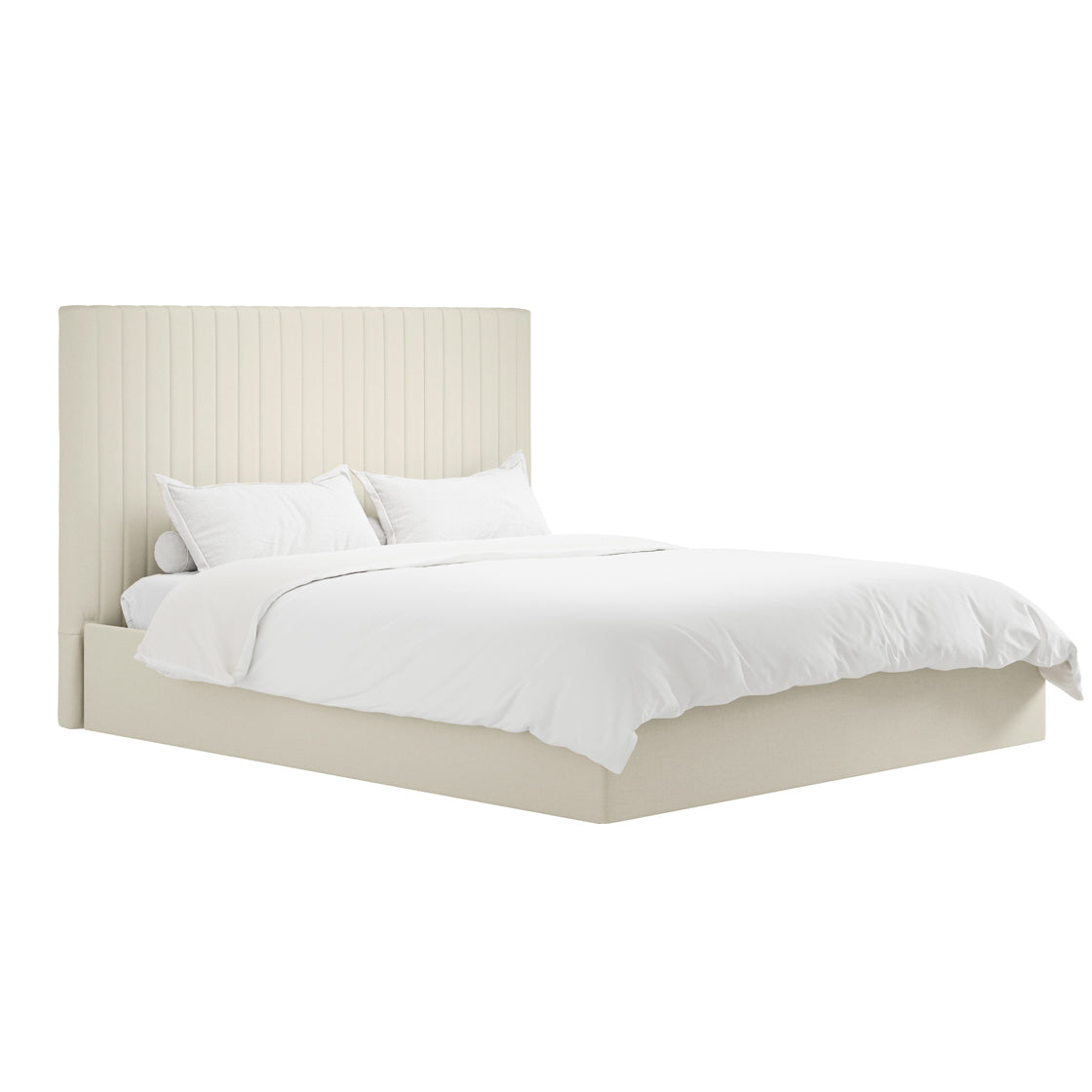 Dublin Cream Upholstered Ottoman 4ft6 Double Bed with Tall Ribbed Headboard