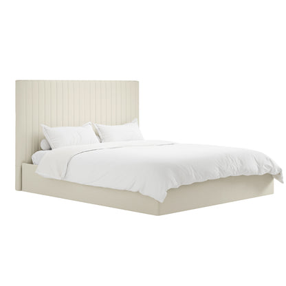 Dublin Cream Upholstered Ottoman 4ft6 Double Bed with Tall Ribbed Headboard