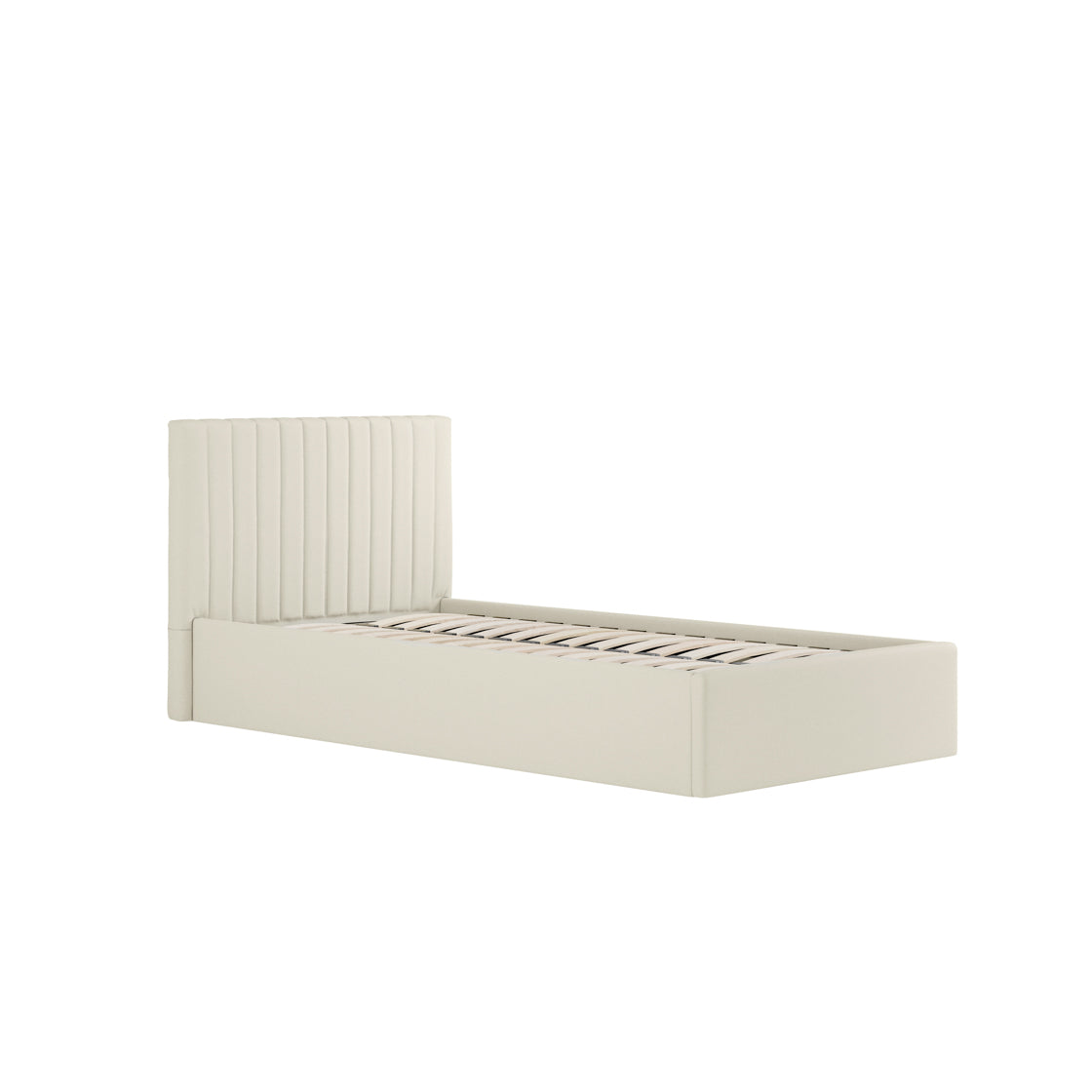 Dublin Cream Upholstered 3ft Single Ottoman Bed with Tall Ribbed Headboard
