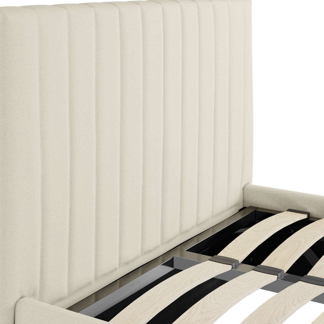 Dublin Cream Upholstered 3ft Single Ottoman Bed with Tall Ribbed Headboard