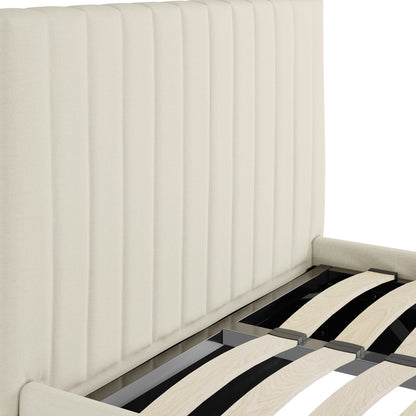Dublin Cream Upholstered 3ft Single Ottoman Bed with Tall Ribbed Headboard