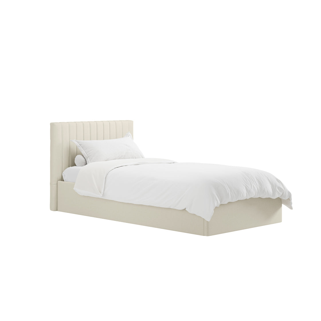 Dublin Cream Upholstered 3ft Single Ottoman Bed with Tall Ribbed Headboard
