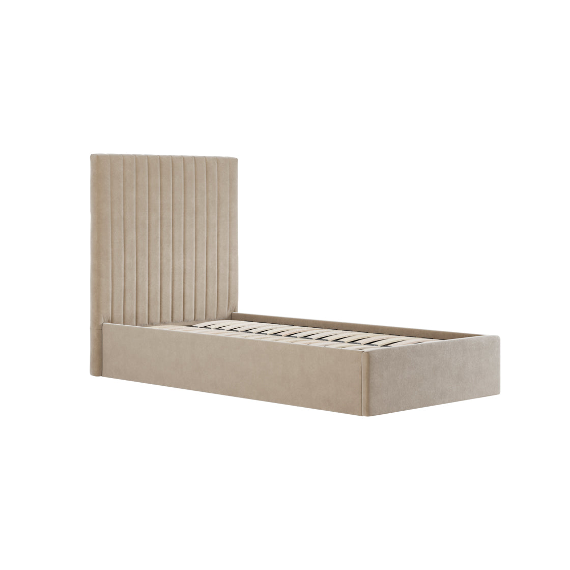Dublin Taupe Upholstered 3ft Single Ottoman Bed with Tall Ribbed Headboard