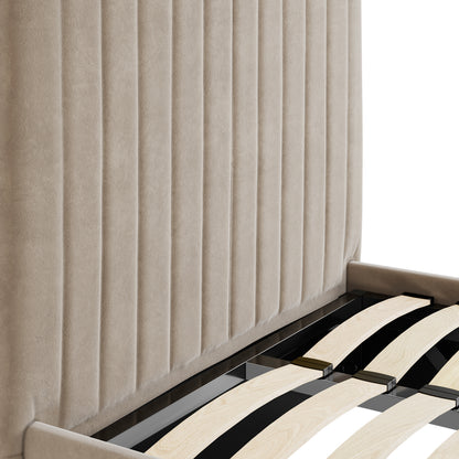 Dublin Taupe Upholstered 3ft Single Ottoman Bed with Tall Ribbed Headboard