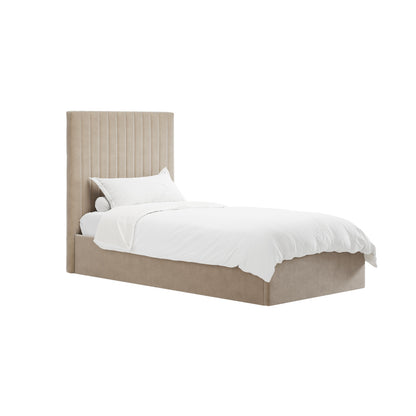 Dublin Taupe Upholstered 3ft Single Ottoman Bed with Tall Ribbed Headboard