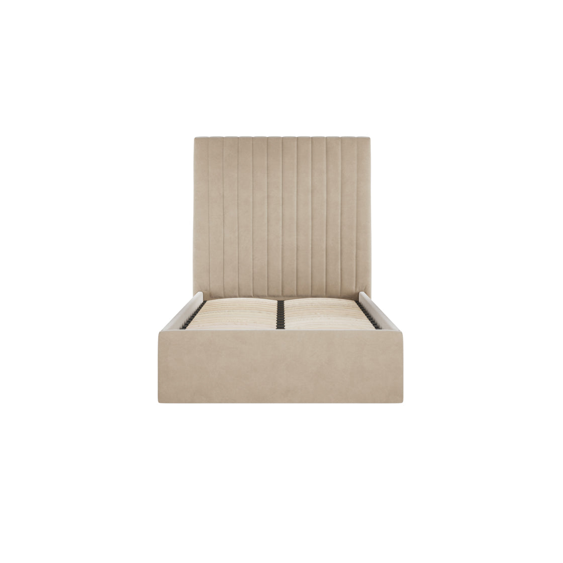 Dublin Taupe Upholstered 3ft Single Ottoman Bed with Tall Ribbed Headboard