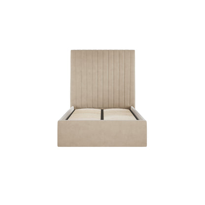 Dublin Taupe Upholstered 3ft Single Ottoman Bed with Tall Ribbed Headboard