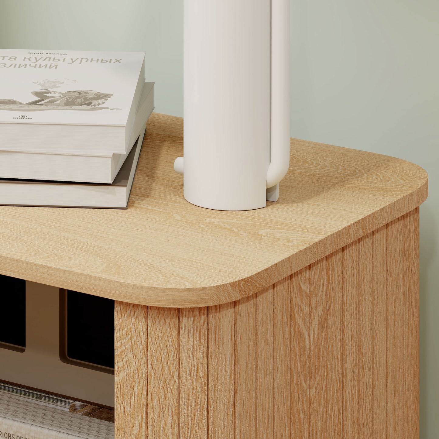 Ritava Natural Oak Tambour Bedside Table 2 Sliding Doors Black Metal Legs
