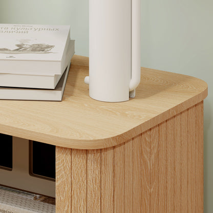 Ritava Natural Oak Tambour Bedside Table 2 Sliding Doors Black Metal Legs