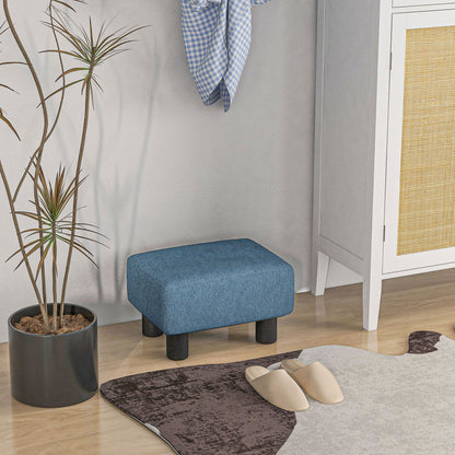 Fatopa Linen Blue Cube Footstool With 4 Plastic Feet
