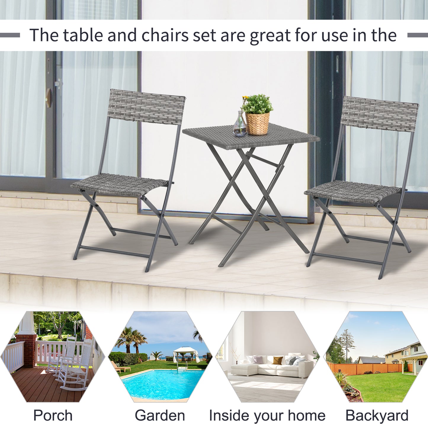 Lutapa Rattan Grey 2 Seater Folding Bistro Chair And Table Set