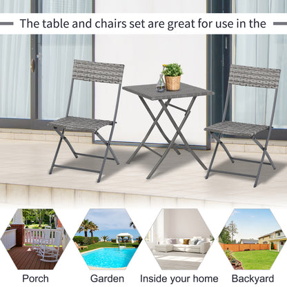 Lutapa Rattan Grey 2 Seater Folding Bistro Chair And Table Set