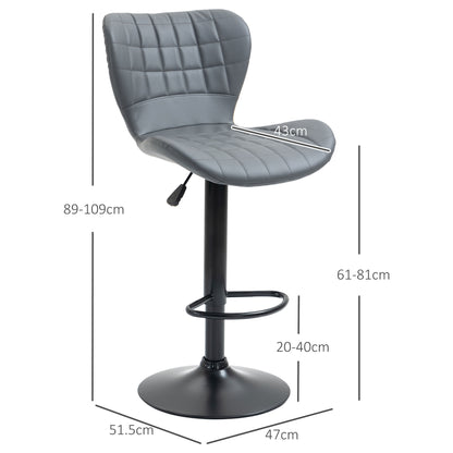 Patari Set Of 2 Faux Leather Grey Adjustable Bar Chairs With Backrest And Footrest