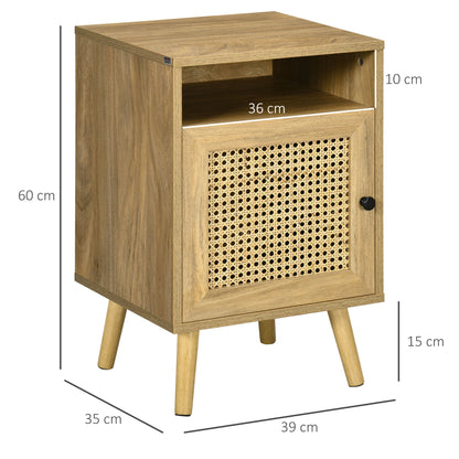 Fiha Set Of 2 Natural Wooden Bedside Tables With Rattan Door And Top Shelf