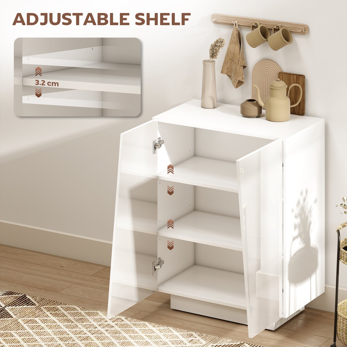 Ranifa Modern High Gloss White Freestanding Storage Cabinet 2 Doors