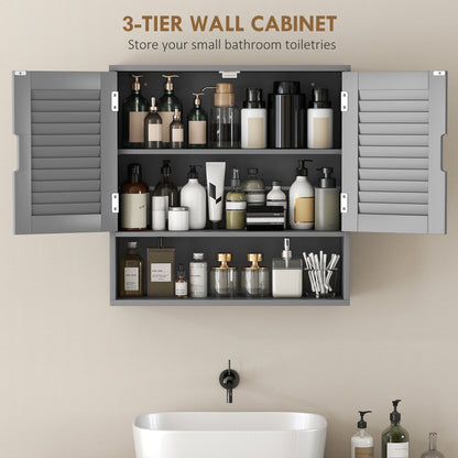 Zilikane Wall Mounted Bathroom Storage Cabinet With Adjustable Shelves Grey 60 x 20 x 60cm