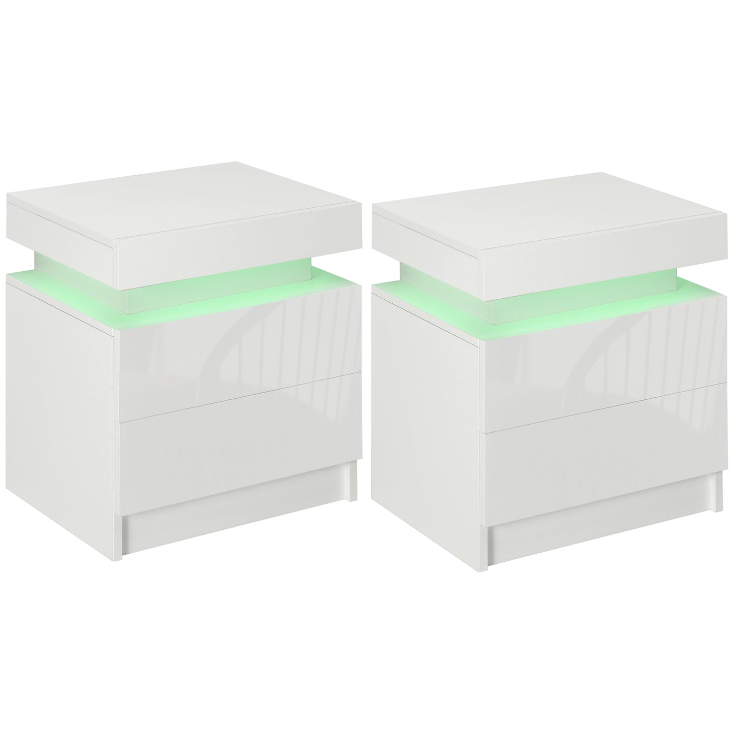 Nisu High Gloss White Set Of 2 Bedside Tables With LED Lighting and Storage Drawers