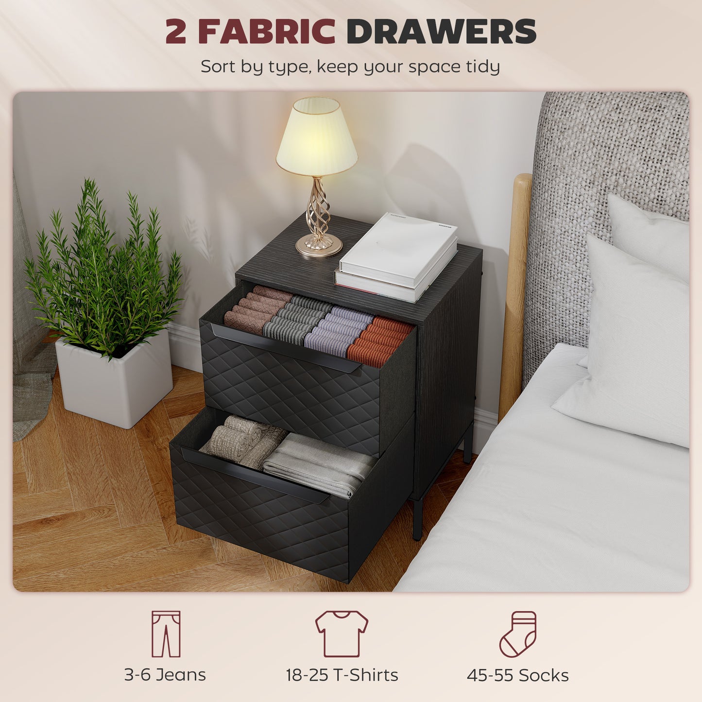 Nomiba Metal Black 2 Fabric Drawer Storage Dresser