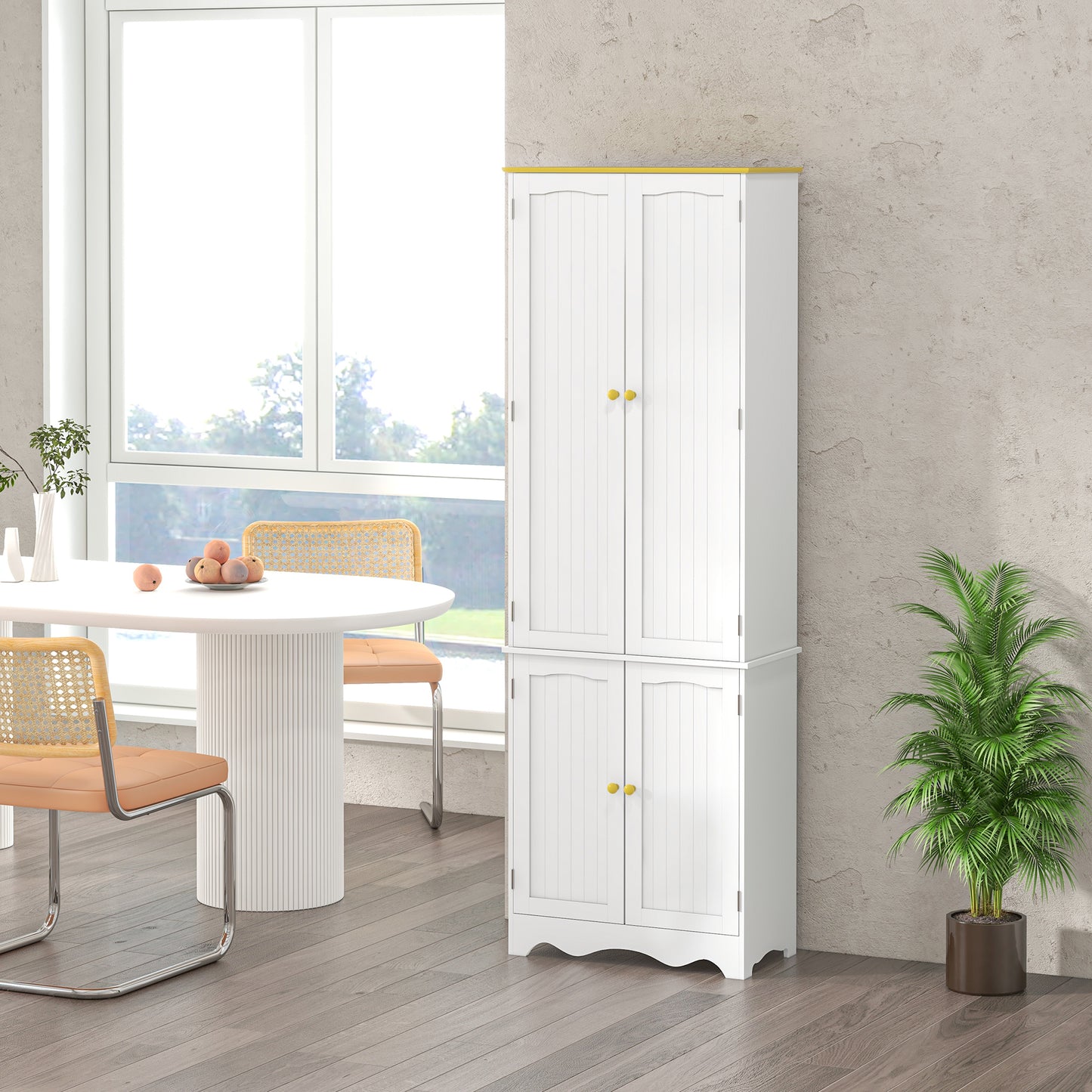 Banodo 183cm Wooden White 4 Door Freestanding Kitchen Cabinet 4 Shelves