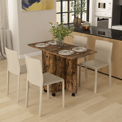 Lasado Wooden Rustic Brown Drop Leaf Dining Table With Storage Seating 6