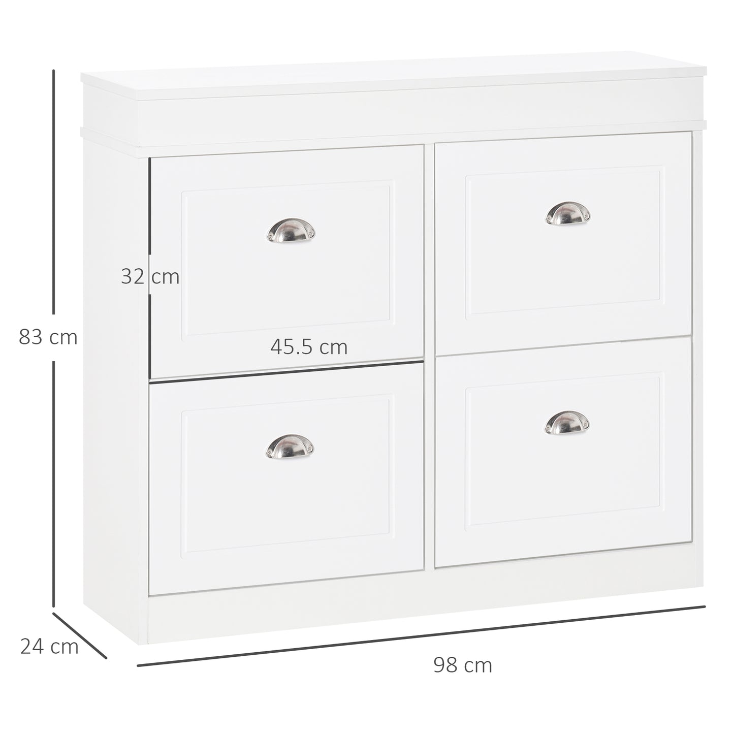 Sozita Wooden White 4 Flip Drawer Shoe Cabinet With Adjustable Shelves For Entryway