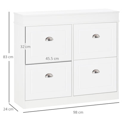 Sozita Wooden White 4 Flip Drawer Shoe Cabinet With Adjustable Shelves For Entryway