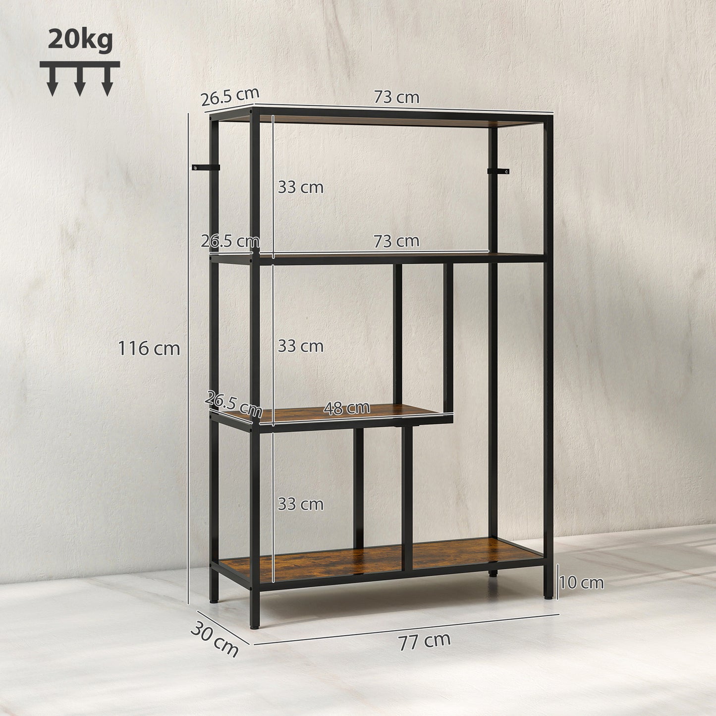 Modisu Wood Rustic Brown 4 Tier Bookcase With OFauxn Shelving
