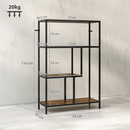 Modisu Wood Rustic Brown 4 Tier Bookcase With OFauxn Shelving