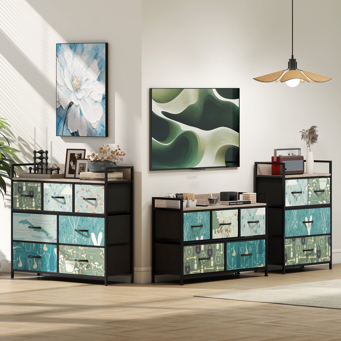 Larala Wooden Blue 5 Drawer Storage Chest