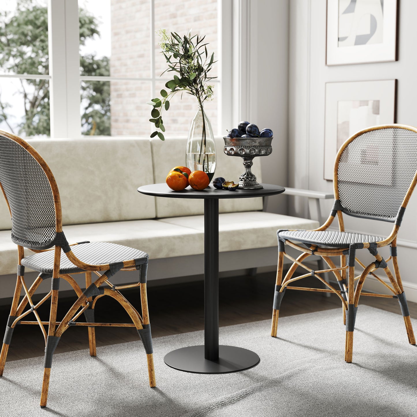Lestaguette Metal And Wood Black Round Dining Table With Steel Base 60 x 60cm