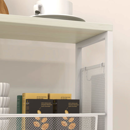Else Lune Metal White 3 Tier Kitchen Cart With Steel Wire Baskets