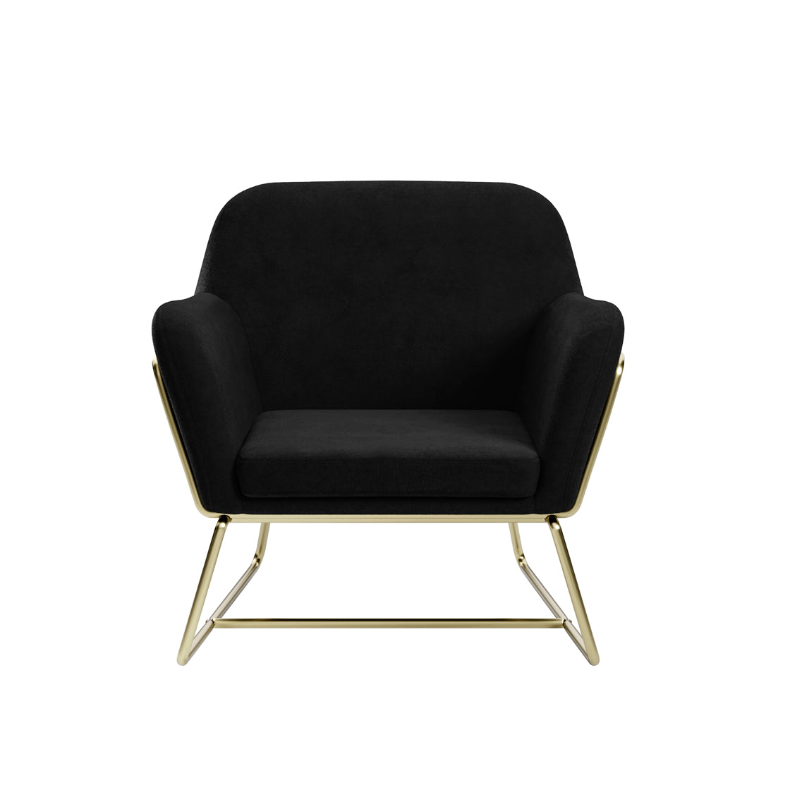Marseille Black Velvet Upholstered Armchair Gold Metal Legs