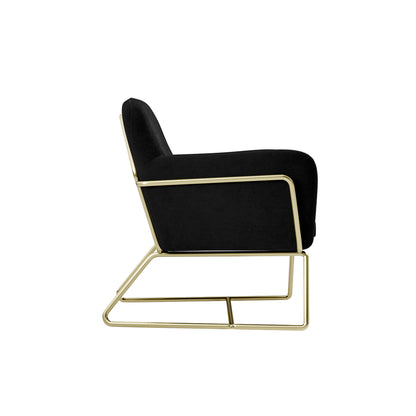 Marseille Black Velvet Upholstered Armchair Gold Metal Legs