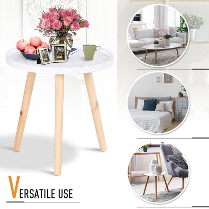 Nona Wood White Round Coffee Table With Carved Floral Tray Top