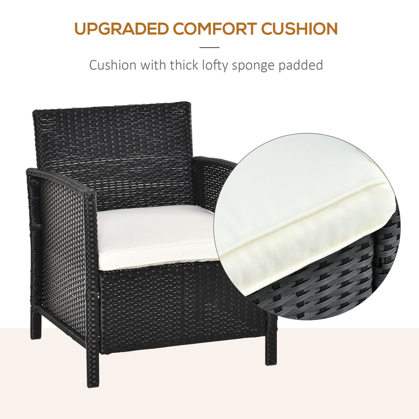 Tava Black Rattan 2 Seater Jack And Jill Garden Bistro Set with White Cushions