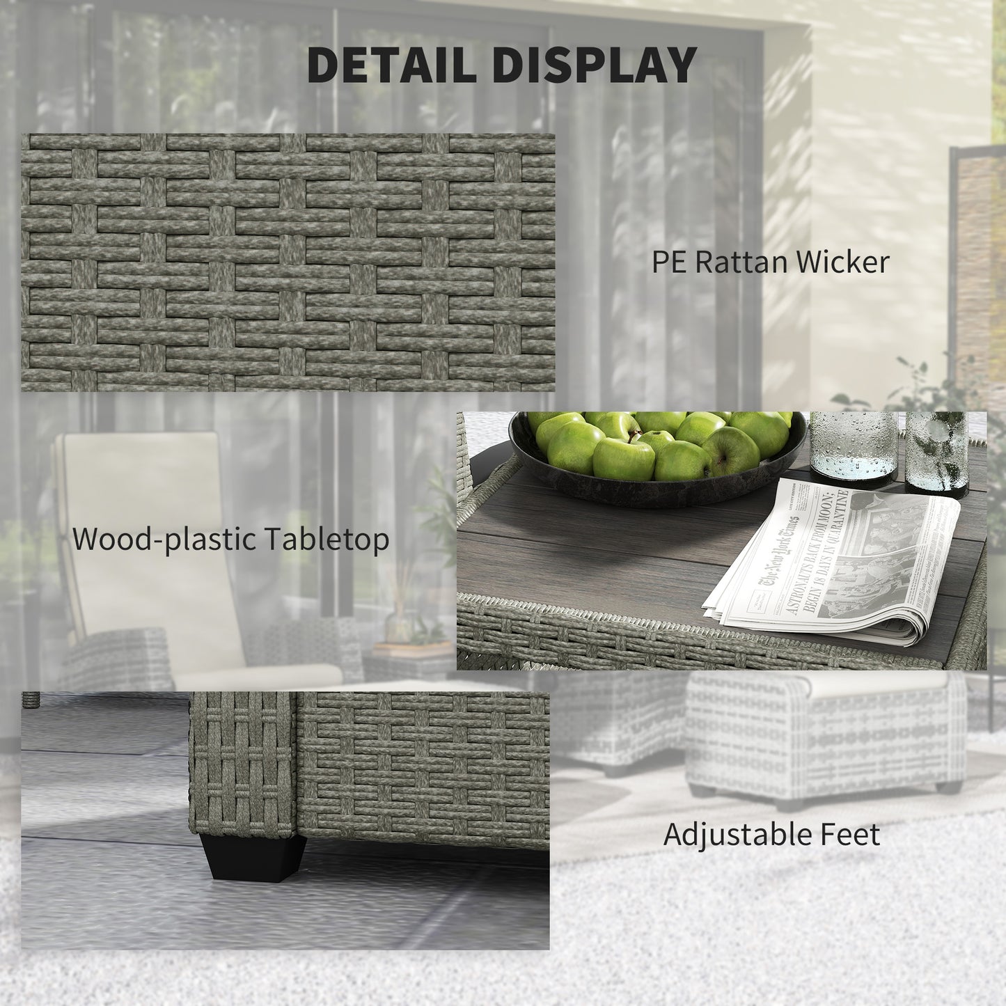 Dive Rattan Dark Grey 5 Piece Garden Furniture Bistro Set