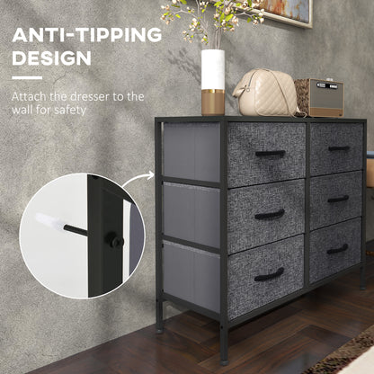 Veroso Black Metal And Grey Fabric Black 6 Drawer Industrial Storage Dresser