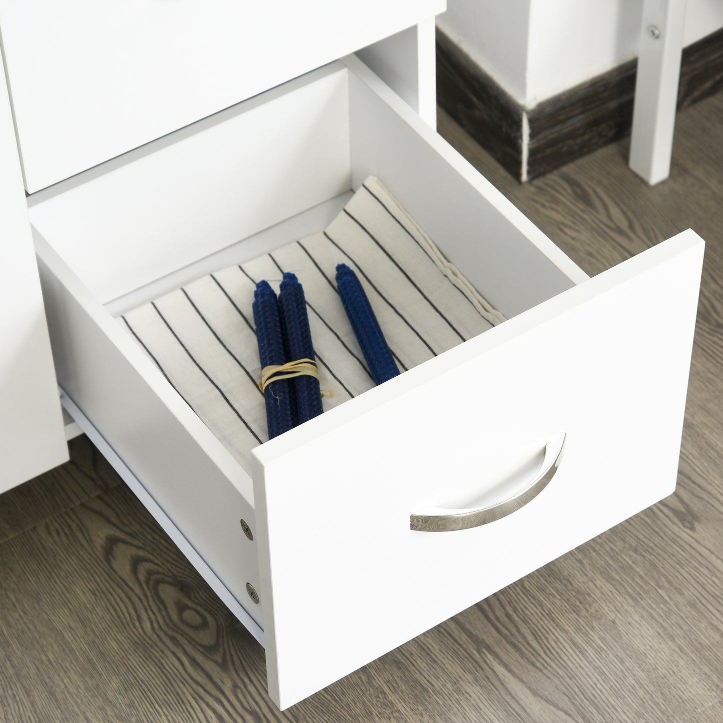 Vivivi Hapa Wooden White Tall Kitchen Sideboard With Drawers Flip Door Cupboards And OFauxn Shelves