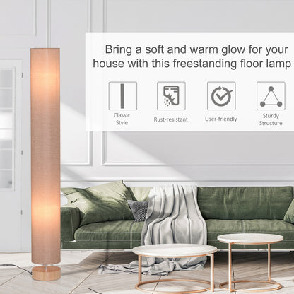 Vivera Wood And Fabric Cream Modern Floor Lamp With Linen Shade 120cm