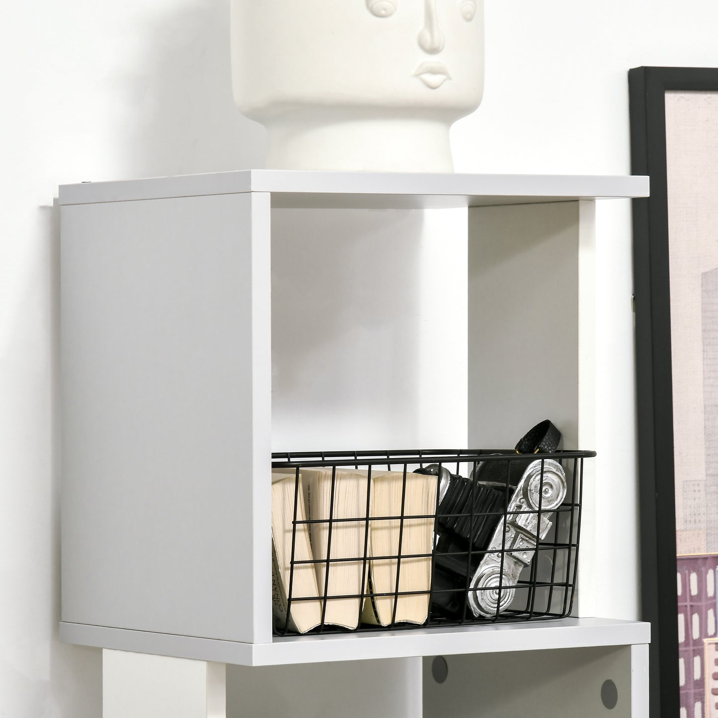 Ziva Wood White And Light Grey 5 Tier Freestanding Bookcase
