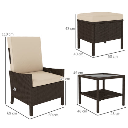 Hacore Dark Brown Rattan 5 Piece Garden Bistro Set With Footstols and Glass Table